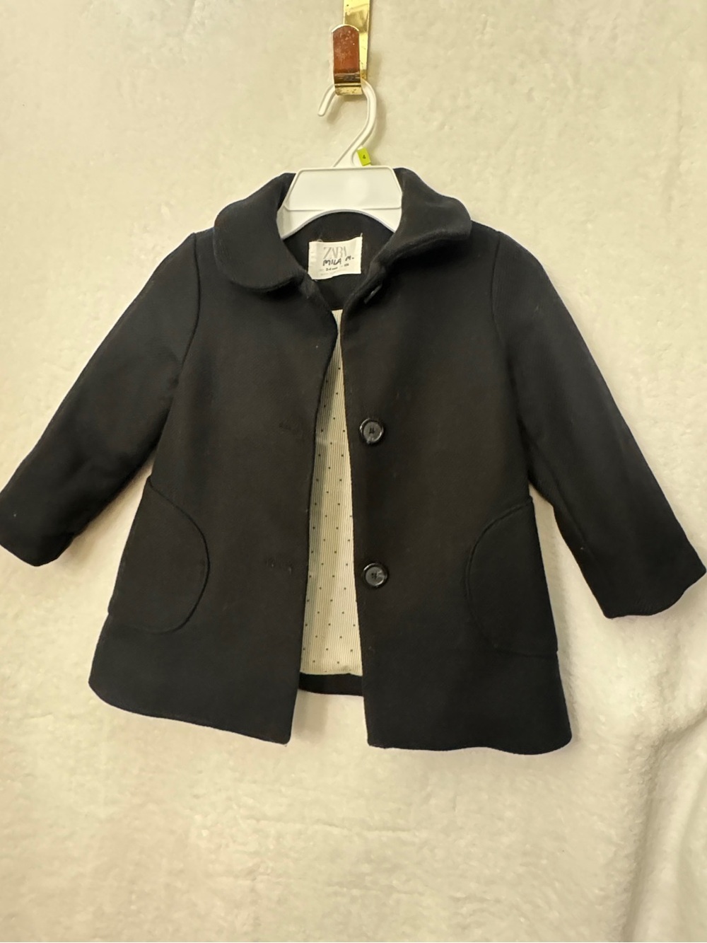 Zara Black Kids Pea Coat with Button Front